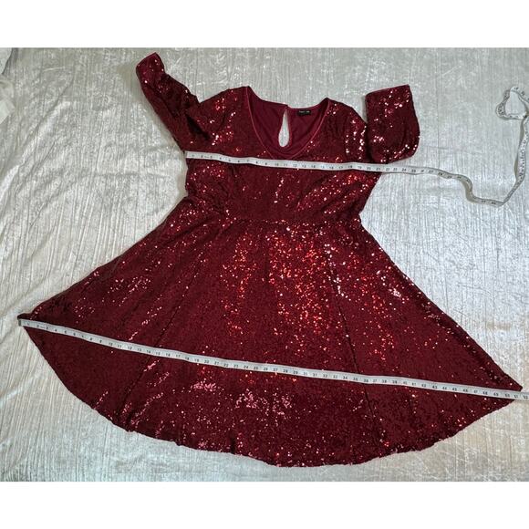 Torrid V-neck 3/4 Sleeve Burgundy Sequin Flared Dress - Size 00 (Medium 8-10) - Picture 5 of 10